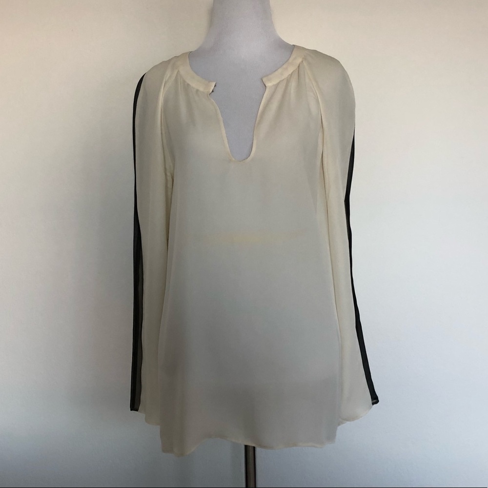 Parker silk blouse with black inset stripe on arms